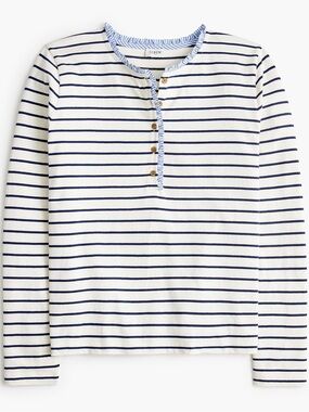 J. Crew Striped ruffle-collar henley nautical coastal blue white stripes